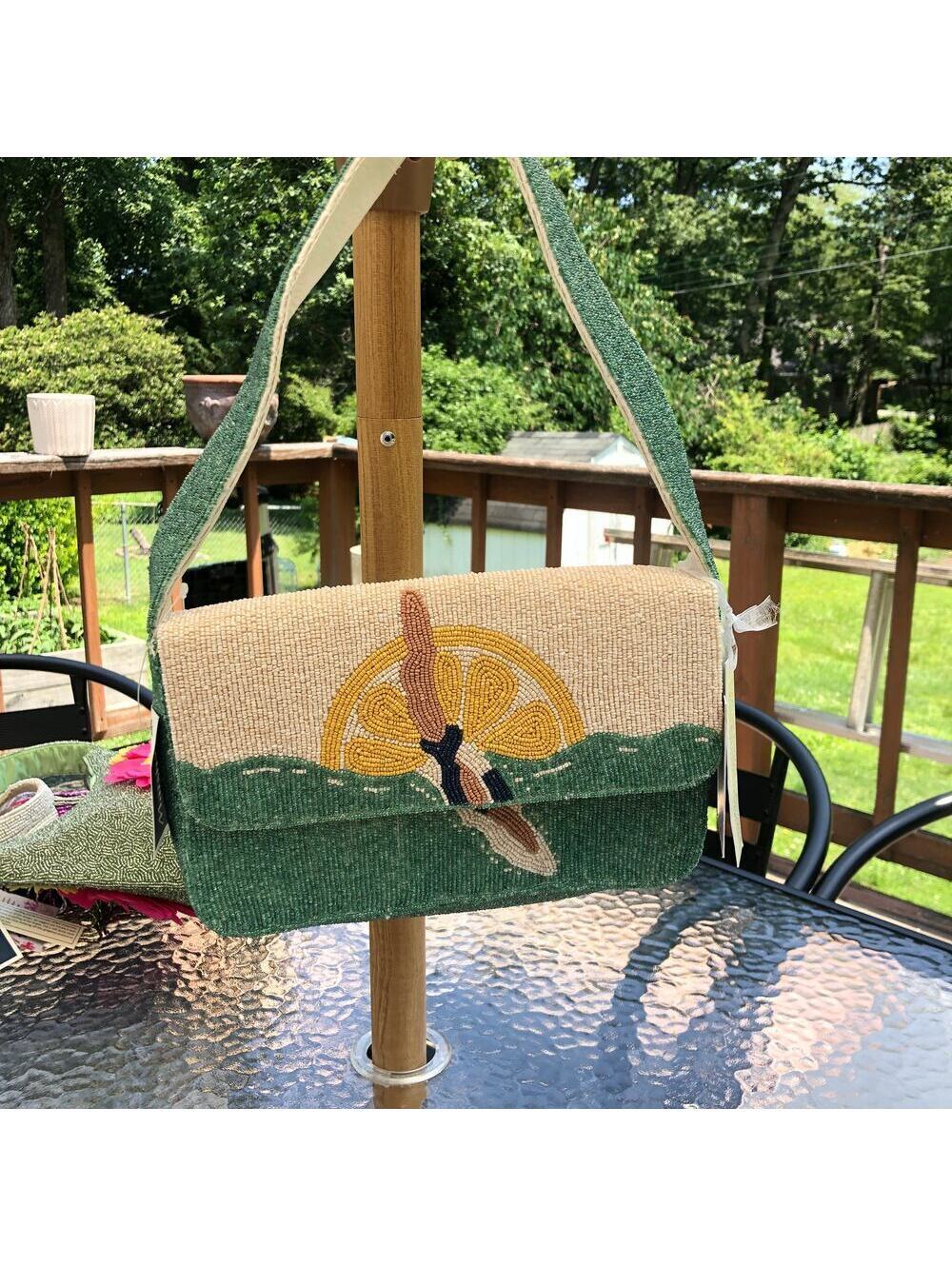 Beaded Lemon Diver Sequin Viral Statement Bag Marshall's Handcrafted India NWT